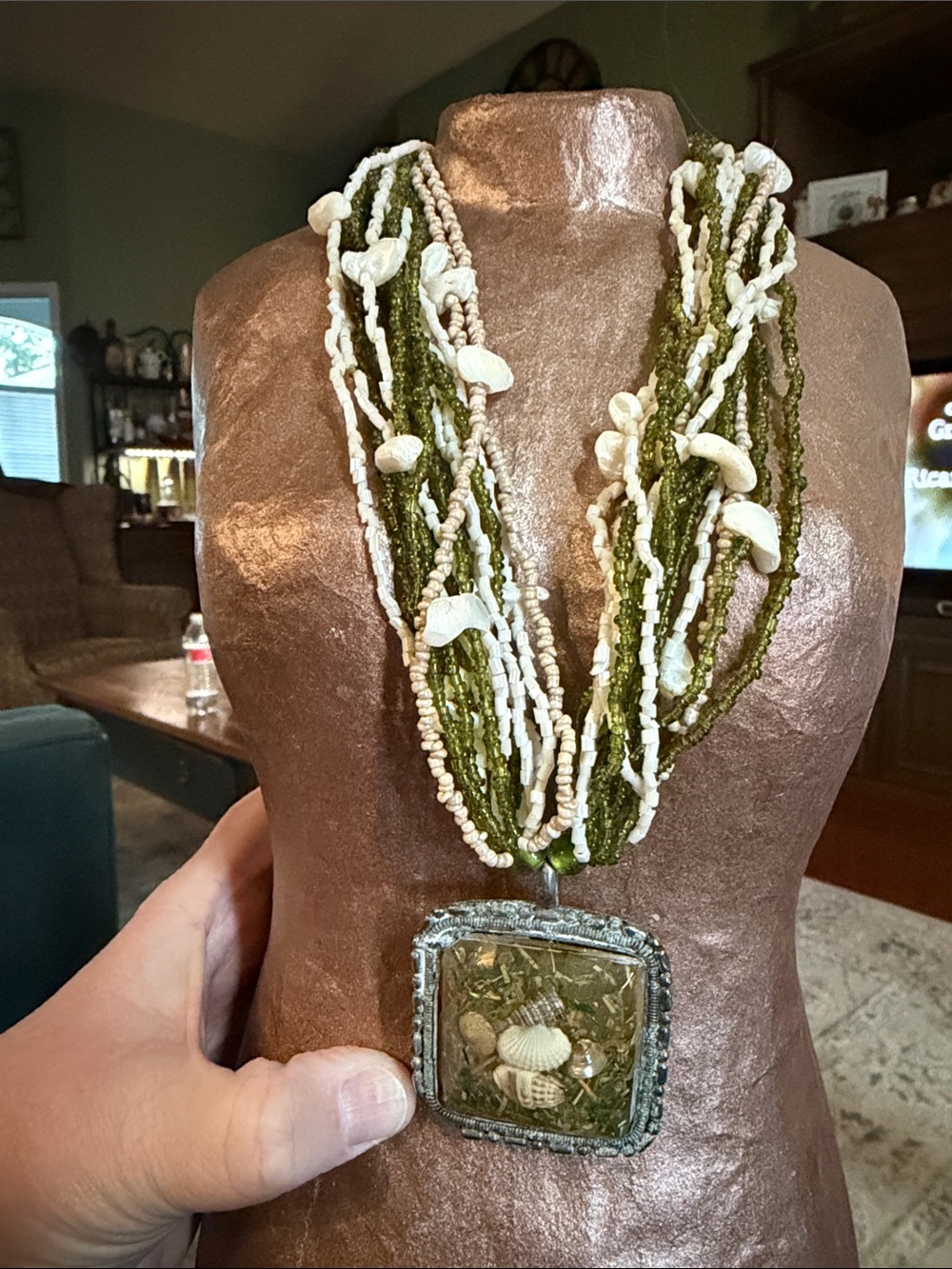 Vtg Shell Beaded Encased Necklace
